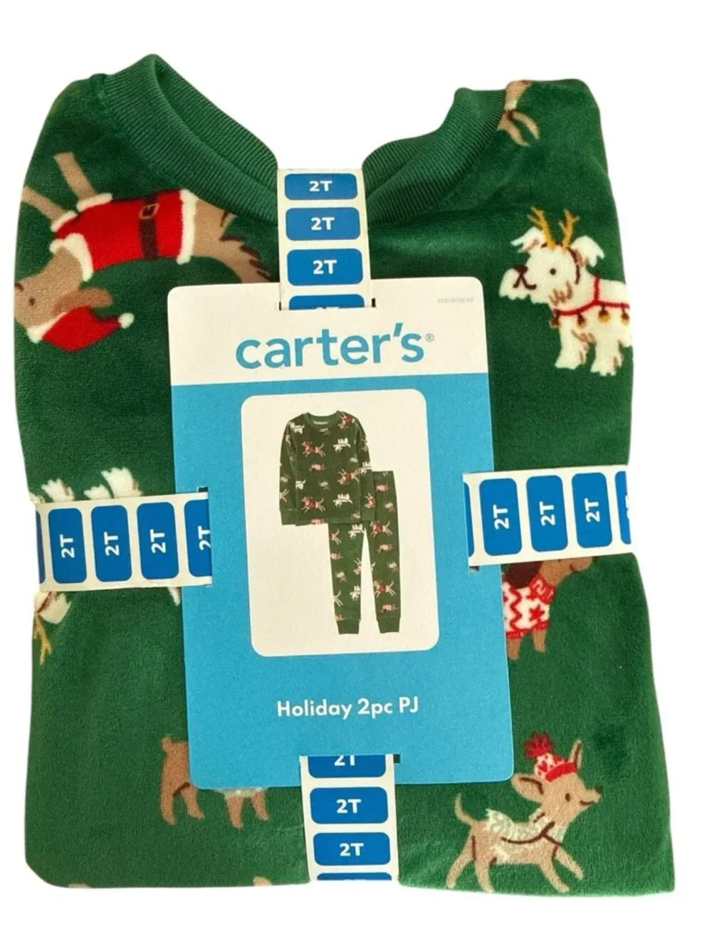 Carter's Holiday 2-Piece Velboa Pajama Set-Festive Dogs-Size 2T-NWT
